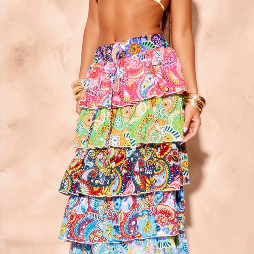Pretty Little Thing Bohemian Ruffle Maxi Skirt sz 4